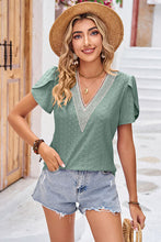 Load image into Gallery viewer, 6 Colors - Eyelet V-Neck Petal Sleeve T-Shirt
