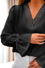 Load image into Gallery viewer, Openwork V-Neck Flounce Sleeve Blouse
