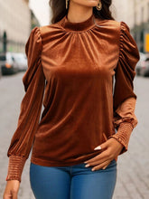 Load image into Gallery viewer, Tied Mock Neck Puff Sleeve Blouse - Ti Amo I love you
