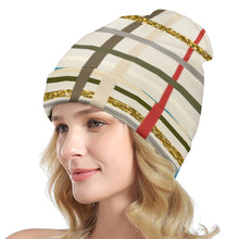 Load image into Gallery viewer, Ti Amo I love you Exclusive Brand  - Beige with Taupe Red &amp; Gold Stripes - Unisex Knit Hat
