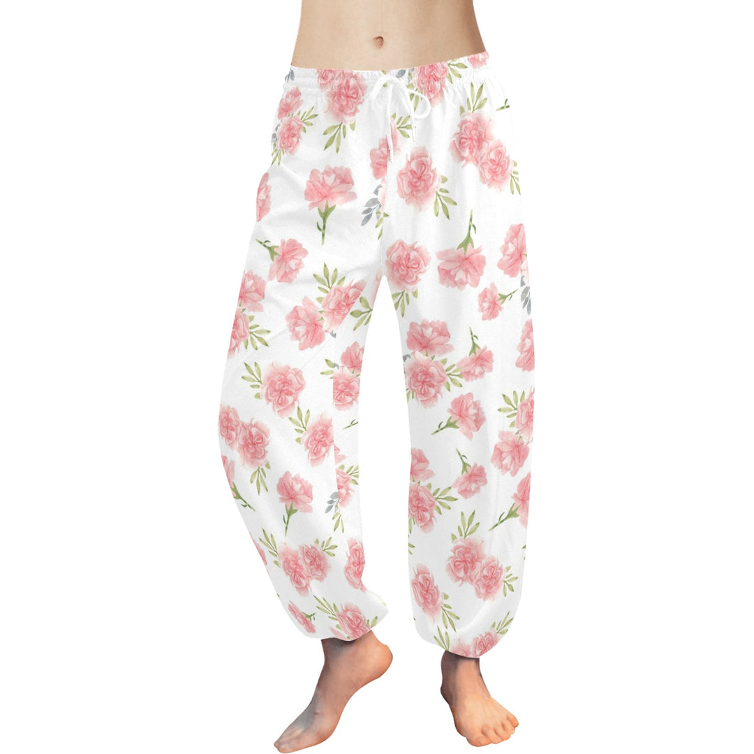 Ti Amo I love you  - Exclusive Brand  - Pink Carnation Pattern  - Women's Harem Pants - Sizes XS-2XL