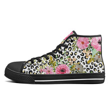 Load image into Gallery viewer, Ti Amo I love you - Exclusive Brand - Leopard with Flowers - High-Top Canvas Shoes - Black
