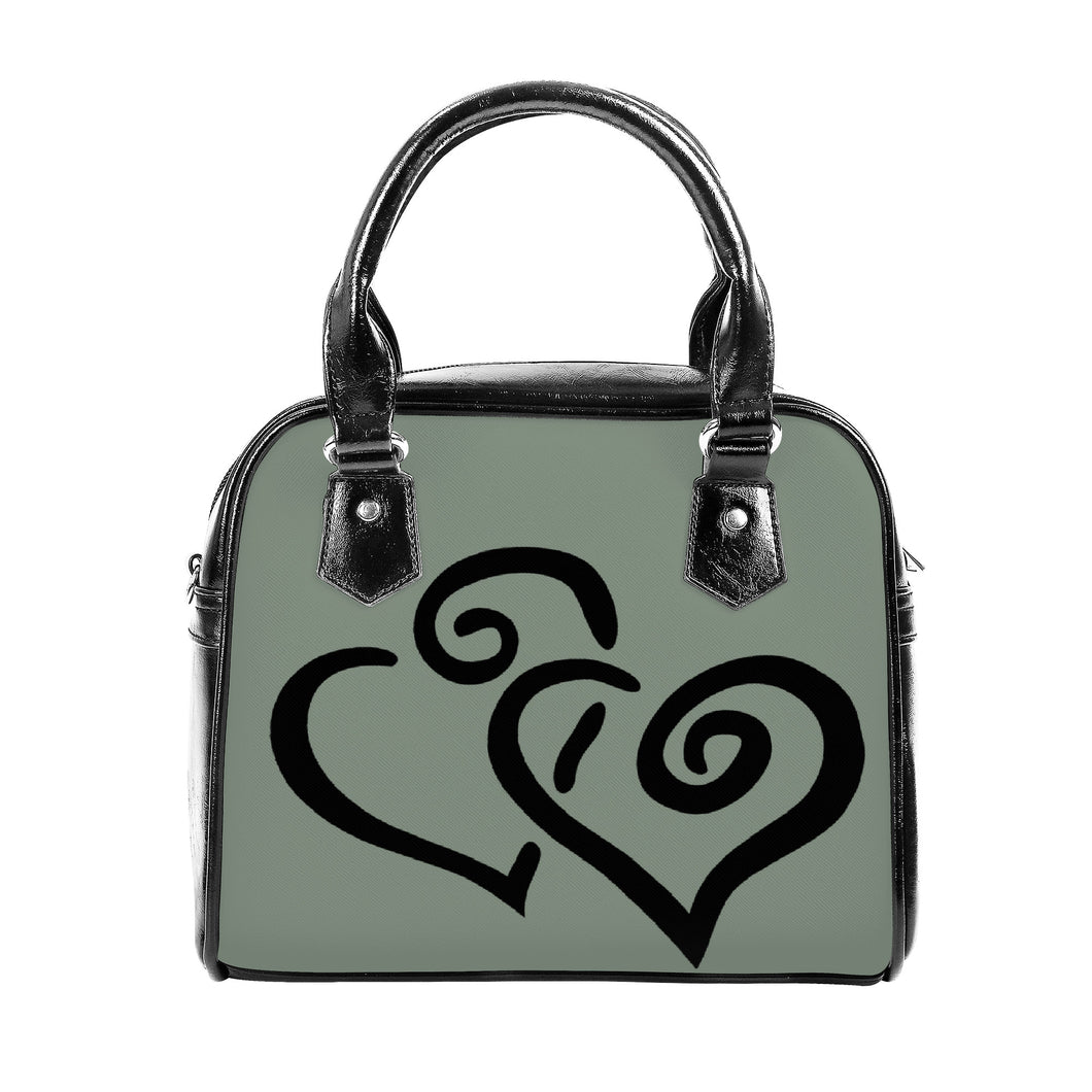 Ti Amo I love you - Exclusive Brand - Metallic Green - Double Black Heart -  Shoulder Handbag