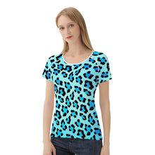 Load image into Gallery viewer, Ti Amo I love you - Exclusive Brand - Bright Turqoiuse &amp; Ice Cold Leopard Pattern - Women&#39;s T shirt - Sizes XS-2XL
