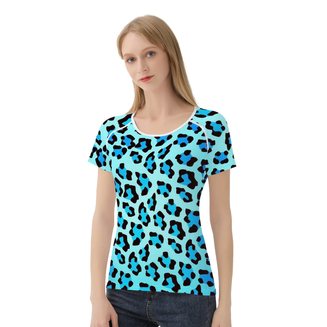 Ti Amo I love you - Exclusive Brand - Bright Turqoiuse & Ice Cold Leopard Pattern - Women's T shirt - Sizes XS-2XL