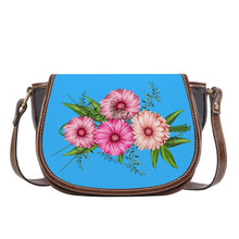 Load image into Gallery viewer, Ti Amo I love you - Exclusive Brand - Medium Cyan Blue - Pink Floral - Saddle Bag
