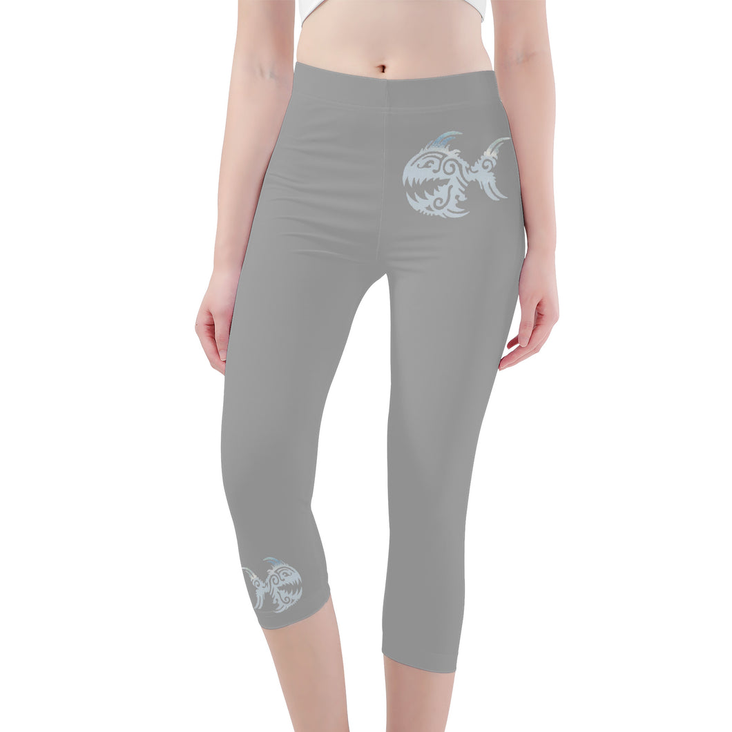 Ti Amo I love you - Exclusive Brand  - Silver Chalice - Womens/ Teen Girls/ Womens Plus Size  - Capri Yoga Leggings - Sizes XS-3XL