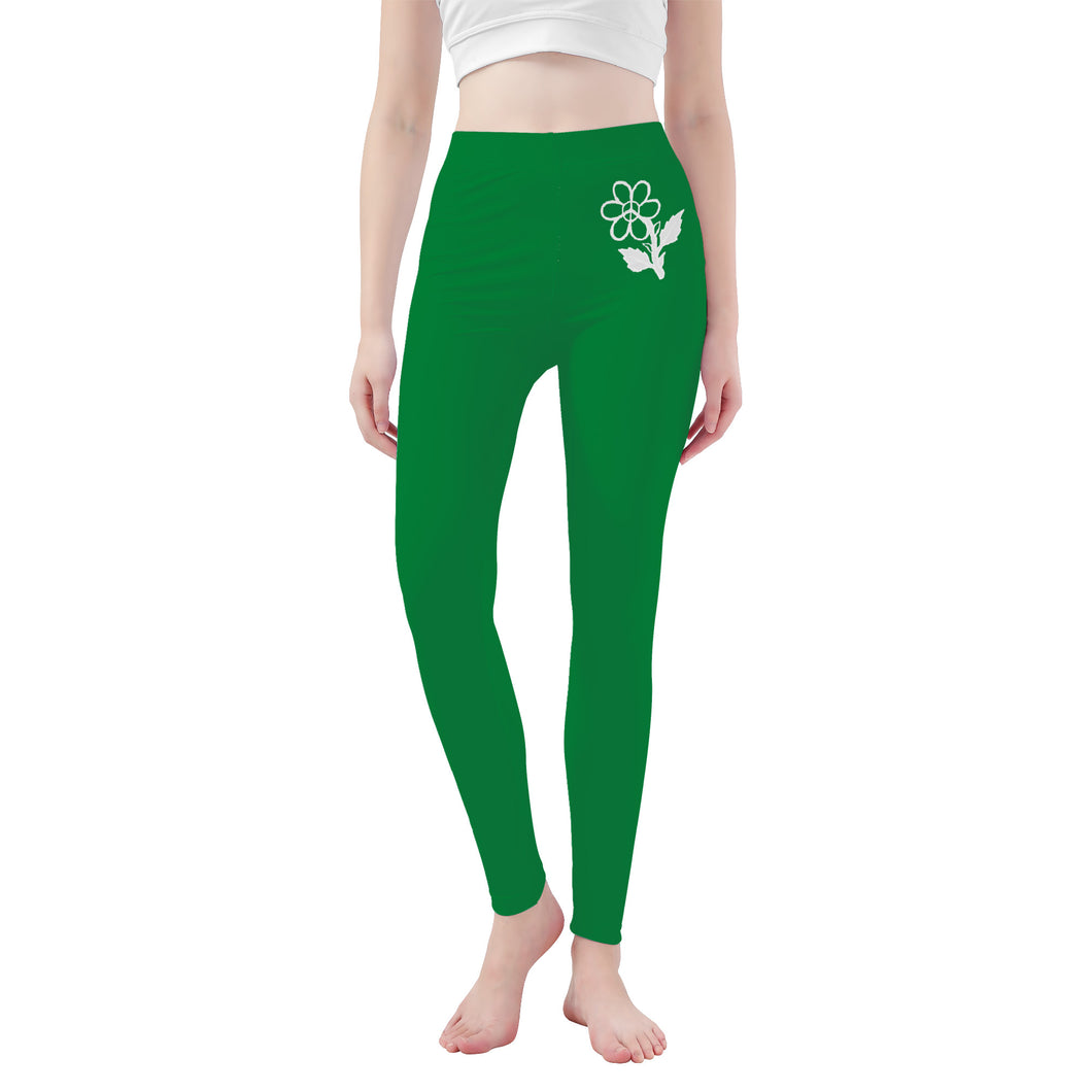 Ti Amo I love you - Exclusive Brand   - Fun Green - White Daisy -  Yoga Leggings