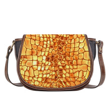 Load image into Gallery viewer, Ti Amo I love you - Exclusive Brand - Texas Rose &amp; Golden Tainoi Retile Skin Pattern - Saddle Bag
