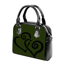 Load image into Gallery viewer, Ti Amo I love you - Exclusive Brand - Forest Green - Double Black Heart -  Shoulder Handbag
