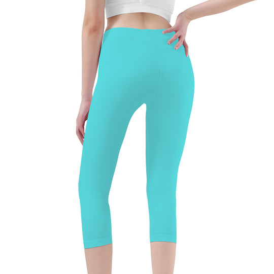 Ti Amo I love you - Exclusive Brand  - Medium Turquoise Blue - Capri Yoga Leggings - Sizes XS-3XL