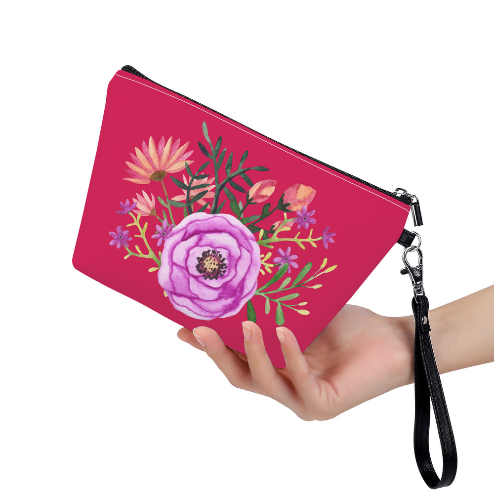 Ti Amo I love you - Exclusive Brand - Cerise Red 2 - Floral - Sling Cosmetic Bag