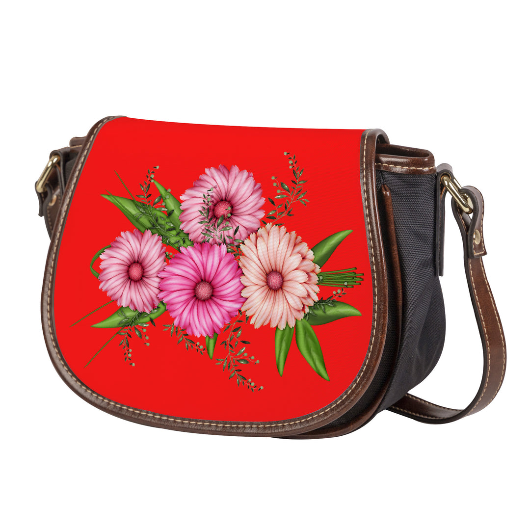 Ti Amo I love you - Exclusive Brand - Red - Pink Floral - Saddle Bag