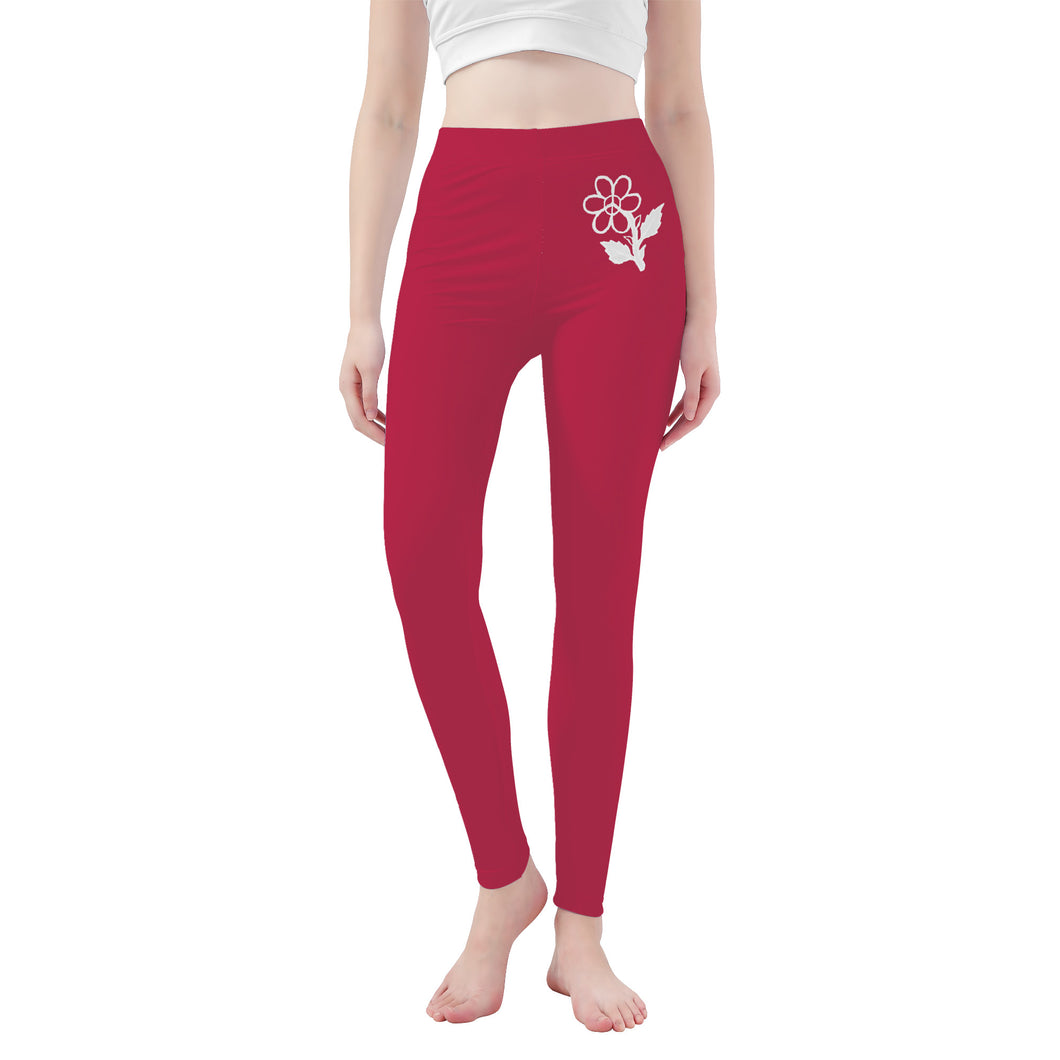 Ti Amo I love you - Exclusive Brand   - Viva Magenta 2 - White Daisy -  Yoga Leggings