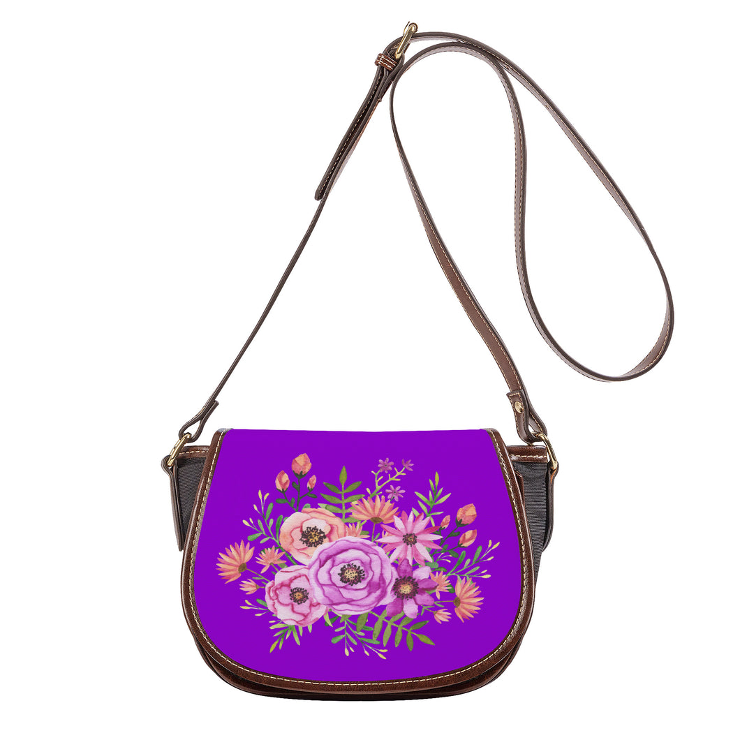 Ti Amo I love you - Exclusive Brand - Dark Violet - Floral Bouquet - Saddle Bag