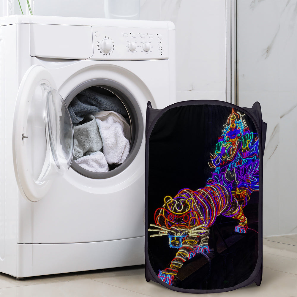 Ti Amo I love you - Exclusive Brand - Neon Tiger -  Laundry Hamper Black
