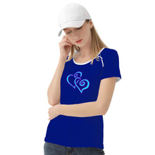 Load image into Gallery viewer, Ti Amo I love you - Exclusive Brand - Dark Imperial Blue- Double Cyan Heart - Women&#39;s T shirt
