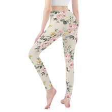 Load image into Gallery viewer, Ti Amo I love you - Exclusive Brand - Beige Floral - Womens / Teen Girls / Womens Plus Size - Yoga Leggings - Sizes XS-3XL
