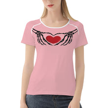 Load image into Gallery viewer, Ti Amo I love you - Exclusive Brand  - Mandys Pink - Skeleton Hands with Heart  -Women&#39;s T shirt
