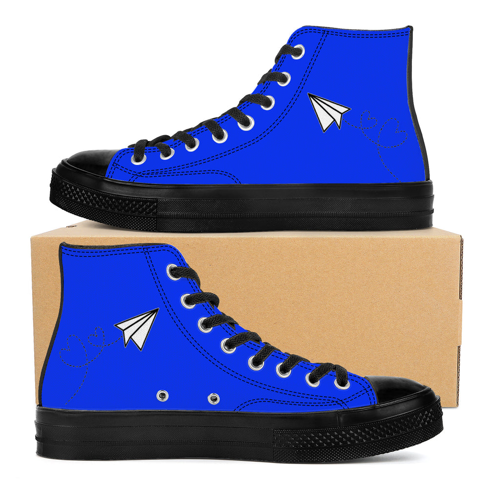 Ti Amo I love you - Exclusive Brand - Blue Blue Eyes - Paper Airplane - High Top Canvas Shoes - Black Soles