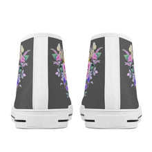 Load image into Gallery viewer, Ti Amo I love you  - Exclusive Brand - Dark Gray with Pink &amp; Purple Flowers High-Top Canvas Shoes - White
