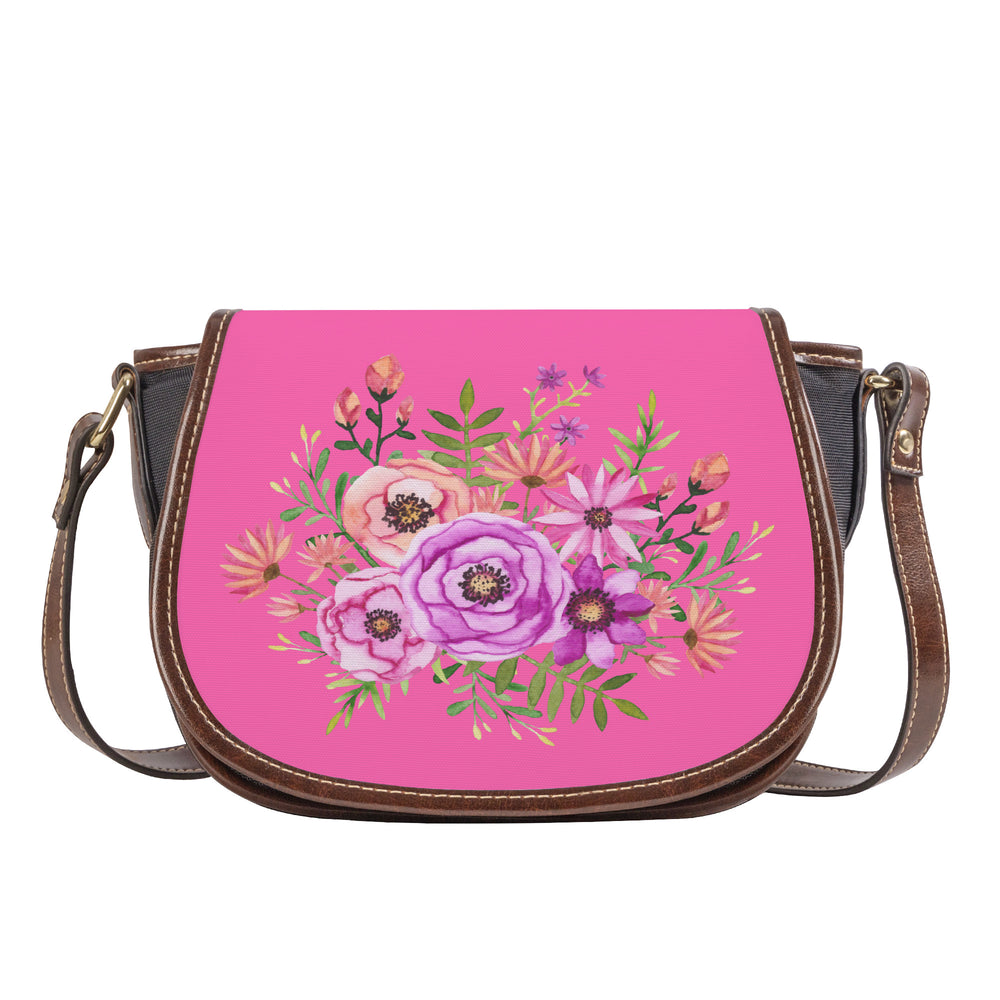 Ti Amo I love you - Exclusive Brand - Hot Pink 2 - Floral Bouquet - Saddle Bag