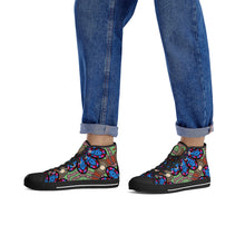 Load image into Gallery viewer, Ti Amo I love you - Exclusive Brand - Cement, Curious Blue, De York, Cerise, Thunderbird Floral Pattern - High-Top Canvas Shoes - Black Soles
