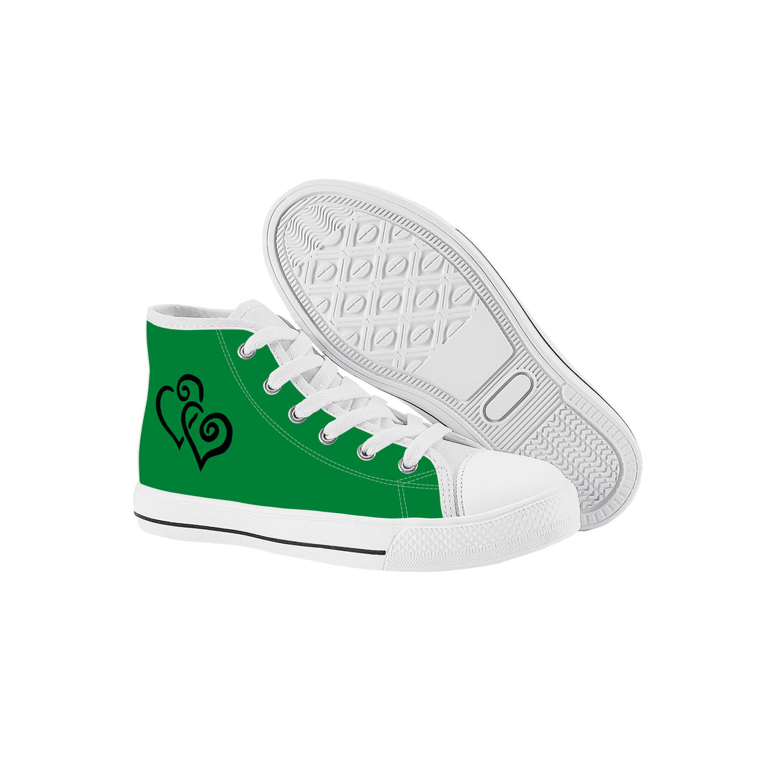 Ti Amo I love you - Exclusive Brand - Fun Green - Double Black Heart - Kids High Top Canvas Shoes