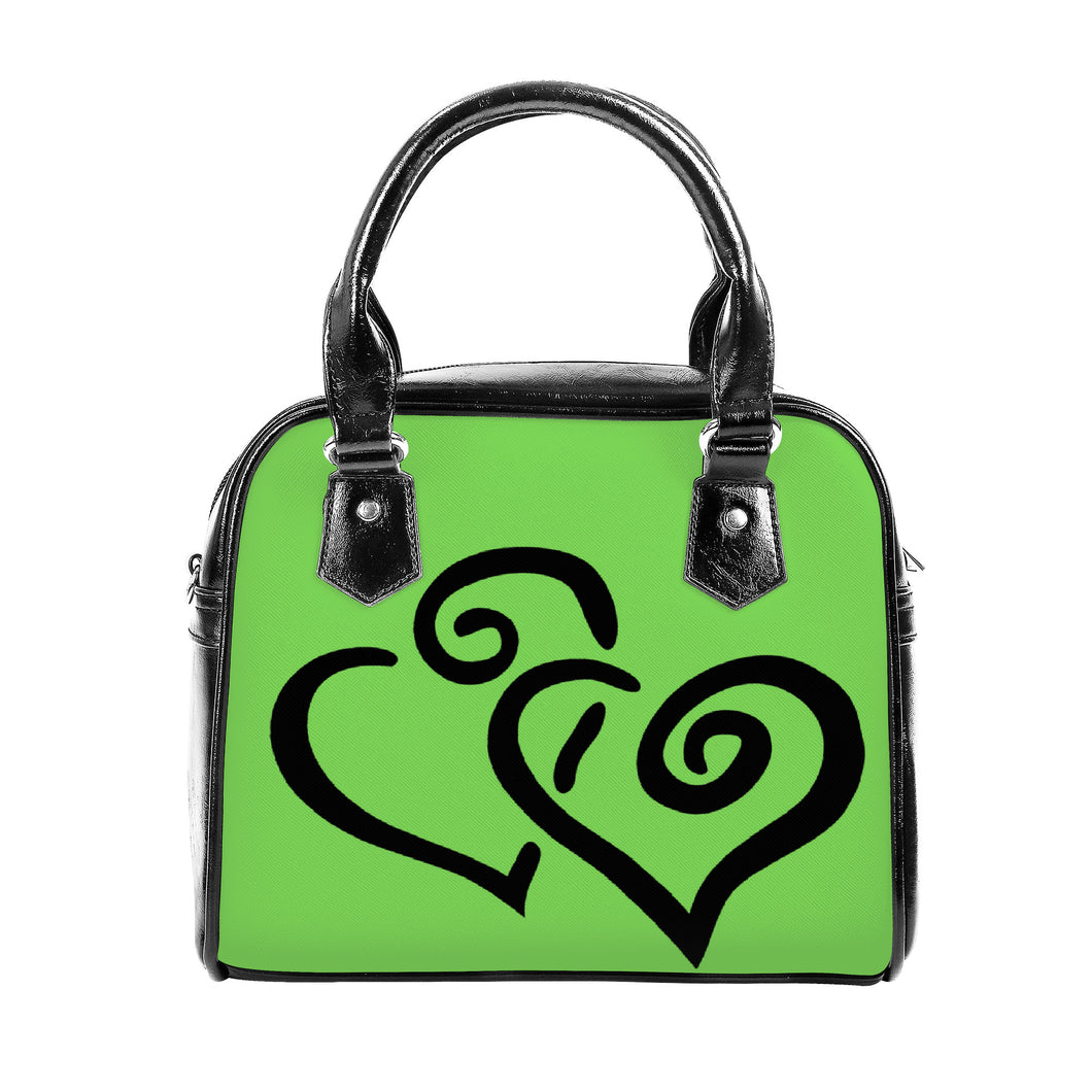 Ti Amo I love you - Exclusive Brand  -  Pastel Green - Double Black Heart -  Shoulder Handbag