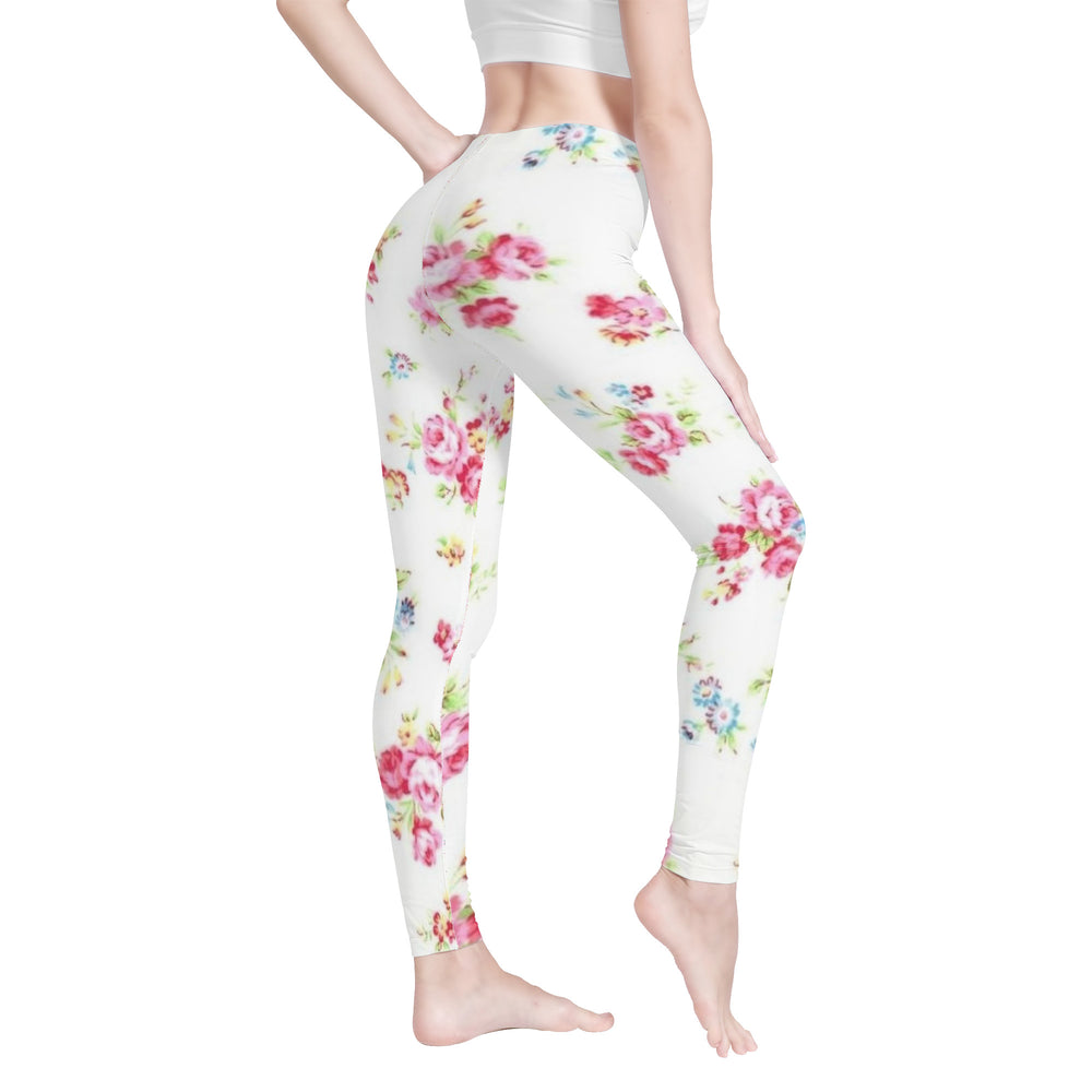 Ti Amo I love you - Exlusive Brand - White Floral - Womens / Teen Girls / Womens Plus Size - Yoga Leggings - Sizes XS-3XL