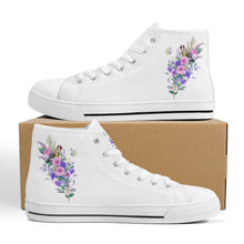 Load image into Gallery viewer, Ti Amo I love you - Exclusive Brand - Floral / Bird/ Butterfly - Womens High-Top Canvas Shoes - White Soles
