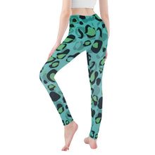 Load image into Gallery viewer, Ti Amo I love you - Exclusive Brand - Tradewind with Aqua Forest Leopard Spots - Womens / Teen Girls / Womens Plus Size - Yoga Leggings - Sizes XS-3XL
