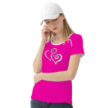 Load image into Gallery viewer, TI Amo I love you - Exclusive Brand - Hollywood Cerise  - Double White Heart - Women&#39;s T shirt
