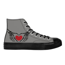 Load image into Gallery viewer, Ti Amo I love you - Exclusive Brand - Natural Gray - Skeleton Hands with Heart - High Top Canvas Shoes - Black Soles
