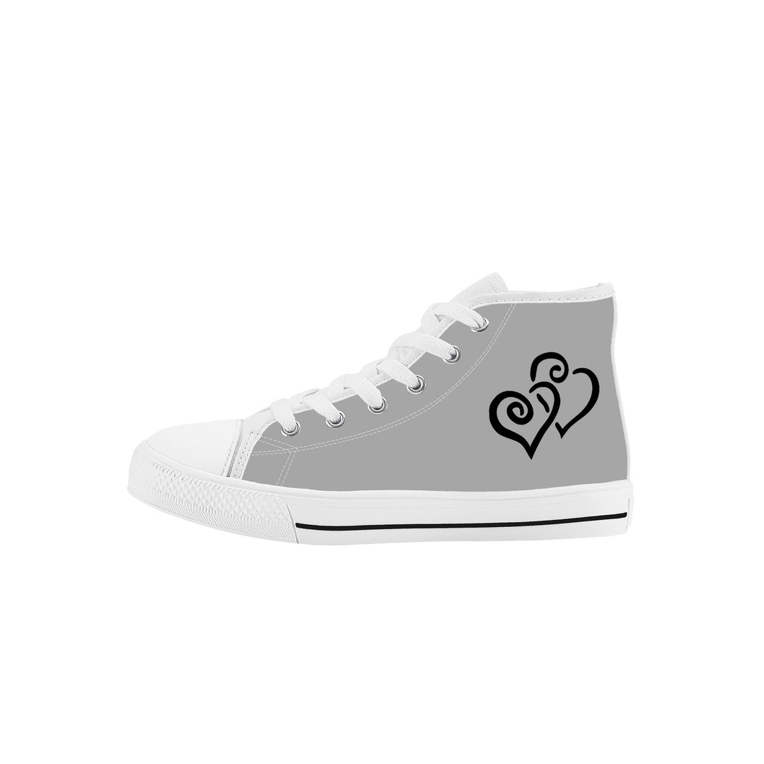 Ti Amo I love you - Exclusive Brand - Silver Chalice - Double Black Heart - Kids High Top Canvas Shoes