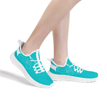 Load image into Gallery viewer, Ti Amo I love you - Exclusive Brand  - Vivid Cyan (Robin&#39;s Egg Blue)-  Double Heart - Womens Mesh Knit Shoes - White Soles
