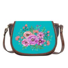 Load image into Gallery viewer, Ti Amo I love you - Exclusive Brand - Vivid Cyan (Robin&#39;s Egg Blue) - Floral Bouquet - Saddle Bag
