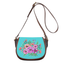 Load image into Gallery viewer, Ti Amo I love you - Exclusive Brand - Medium Turquoise Blue  - Floral Bouquet -  Saddle Bag
