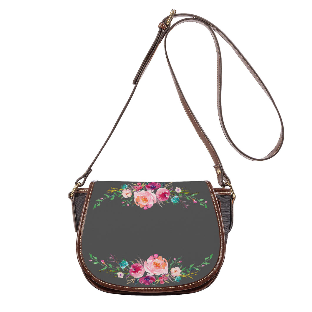 Ti Amo I love you - Exclusive Brand  - Davy's Grey - Pink Floral -  Saddle Bag