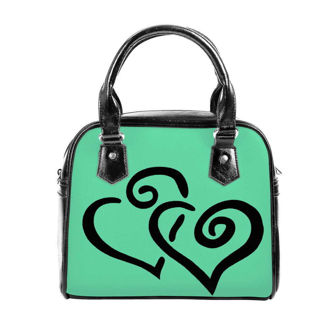 Ti Amo I love you - Exclusive Brand - Medium Aquamarine - Double Black Heart -  Shoulder Handbag