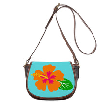 Load image into Gallery viewer, Ti Amo I love you - Exclusive Brand - Medium Turquoise Blue - Hawaiian Flower - Saddle Bag
