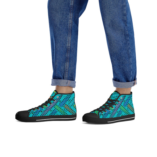 Ti Amo I love you - Exclusive Brand - Vivid Cyan ( Robin's Egg Blue) - Deco Dots - High-Top Canvas Shoes - Black Soles