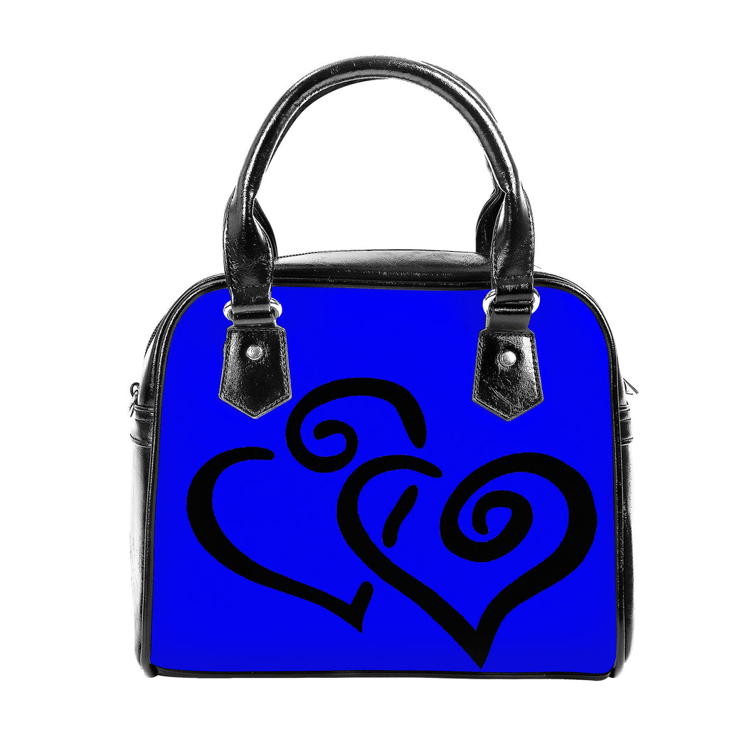 Ti Amo I love you - Exclusive Brand - Electric Blue 2 - Double Black Heart -  Shoulder Handbag