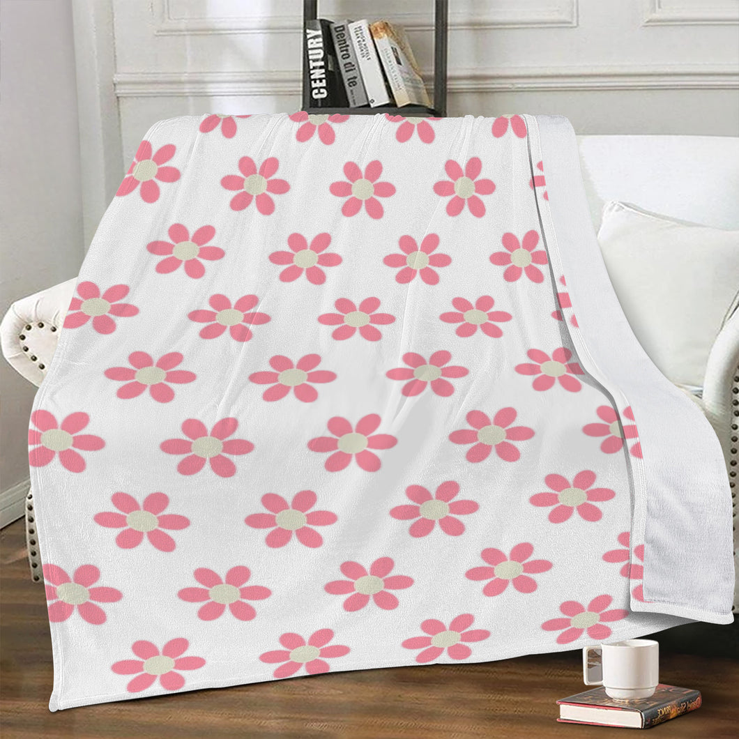 Ti Amo I love you - Exclusive Brand - White with Sweet Pink Daisies - Micro Fleece Blankets