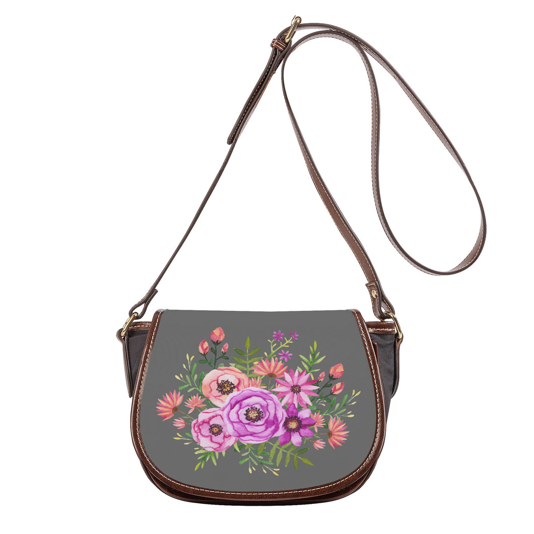 Ti Amo I love you - Exclusive Brand - Deep Dove Gray - Floral Bouquet - Saddle Bag