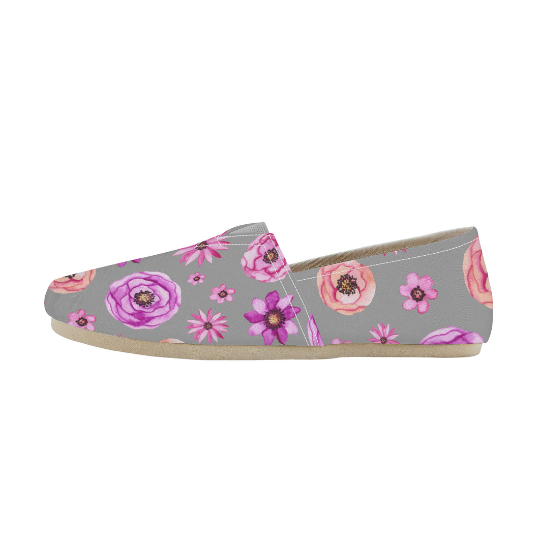 Ti Amo I love you  - Exclusive Brand  - Light Grey with Flowers - Womens Casual Flats - Ladies Driving Shoes