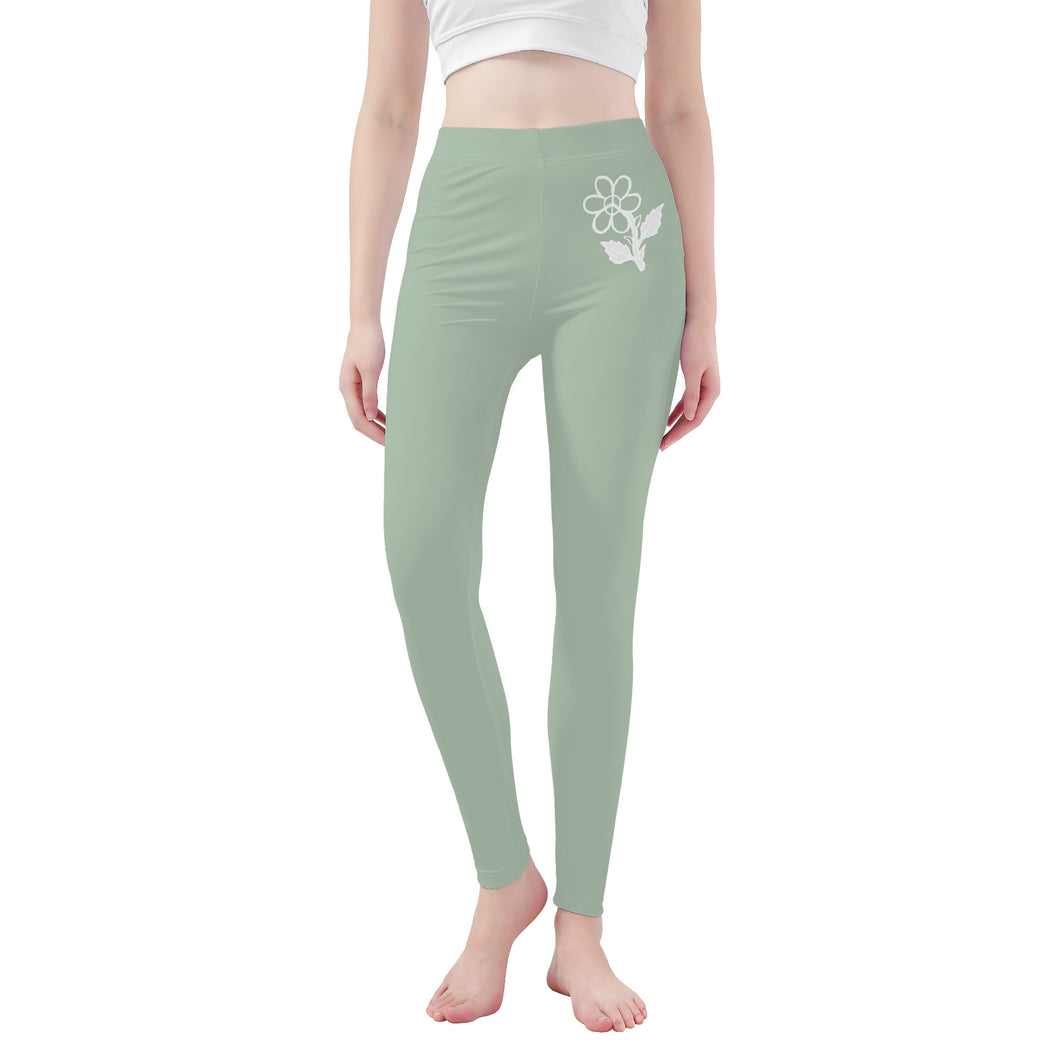 Ti Amo I love you - Exclusive Brand   - Green Spring  - White Daisy -  Yoga Leggings