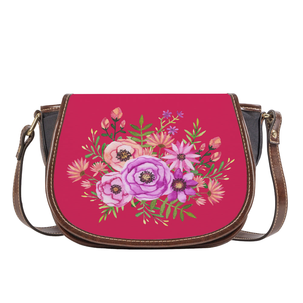 Ti Amo I love you - Exclusive Brand - Cerise Red 2 - Floral Bouquet - Saddle Bag