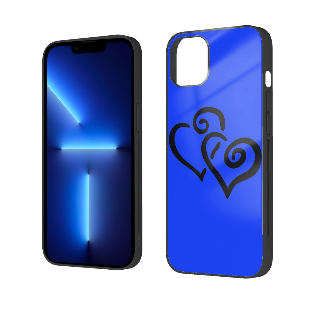 Ti Amo I love you - Exclusive Brand - Blue Blue Eyes - Double Black Heart  - iPhone 14 Glass Case (2 cameras)