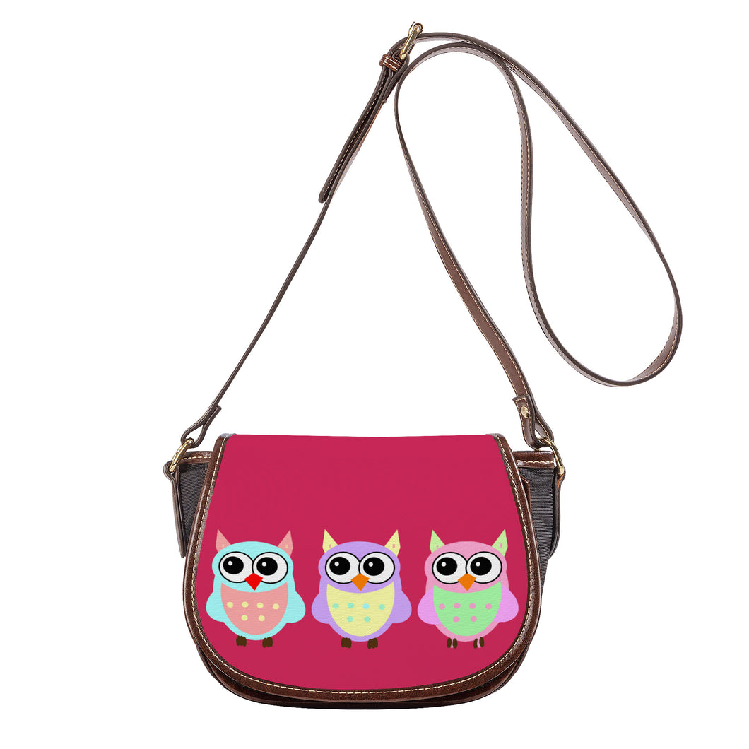 Ti Amo I love you - Exclusive Brand - Cerise Red 2 - 3 Owls -  Saddle Bag